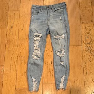 American Eagle Outfitters High Rise Crop Distressed Light Blue Women's Jeans